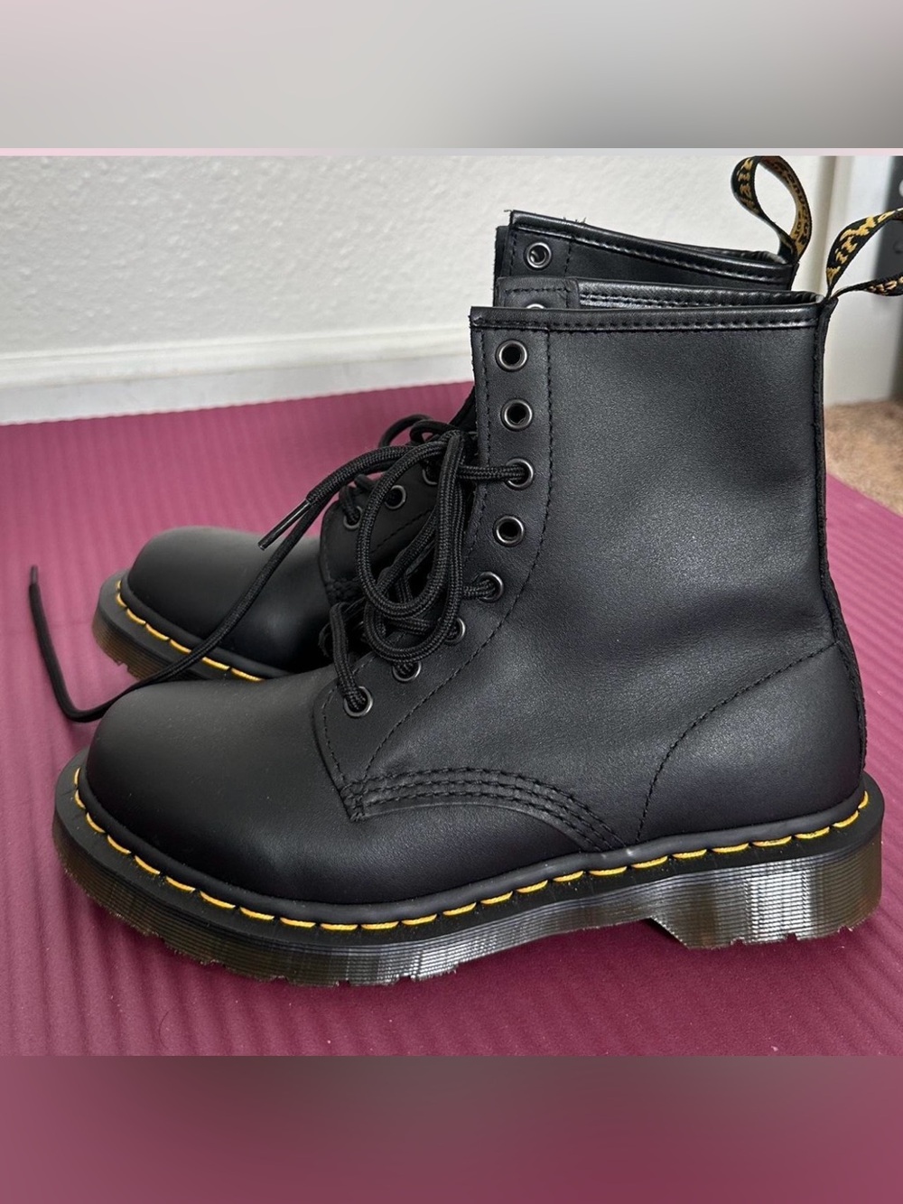 Dr Martens black leather lace up boots size US 7